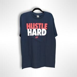 Men's Dark Blue "Hustle Hard" Graphic T-Shirt - Large